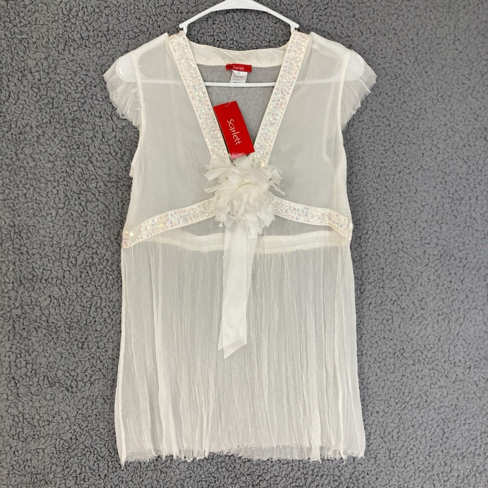 Vtg Scarlett Silk Sequin Bridal Shower Bachelorette Babydoll Chiffon Top Women M - Picture 3 of 14
